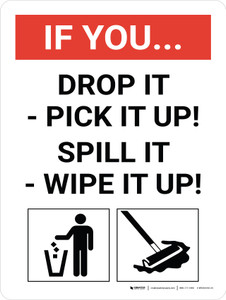 If You Drop It/Spill It - Clean It Portrait with Graphic - Wall Sign
