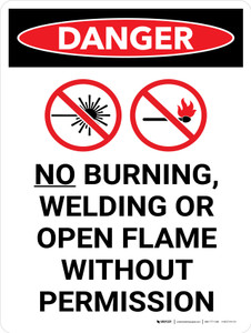 Danger: No Burning Welding Or Open Flame Portrait with Graphic - Wall Sign