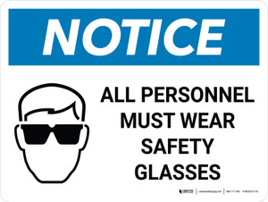 Notice: All Personnel Must Wear Safety Glasses Landscape with Graphic