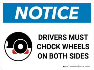 Notice: Drivers Must Chock Wheels On Both Sides Landscape with Graphic
