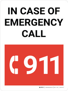 In Case Of Emergency Call 911 Portrait with Graphic - Wall Sign