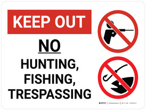 Keep Out No Hunting Fishing Or Trespassing Landscape with Icon - Wall Sign