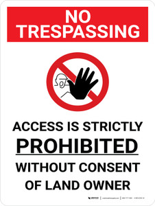 No Trespassing: Access Is Strictly Prohibited Portrait with Graphic - Wall Sign