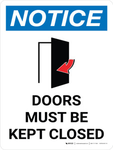 Notice: Doors Must Be Kept Closed Portrait with Icon - Wall Sign