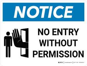 Notice: No Entry Without Permission Landscape with Icon - Wall Sign Notice: No Entry Without Permission Landscape with Icon - Wall Sign