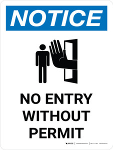 Notice: No Entry Without Permit Portrait with Icon - Wall Sign