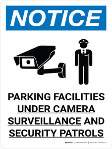 Notice: Parking Facilities Under Camera Surveillance Portrait with Icon - Wall Sign
