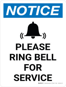 Notice: Please Ring Bell For Service Portrait with Icon - Wall Sign