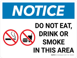 Notice: Do Not Eat Drink Or Smoke In this Area Landscape with Icon - Wall Sign
