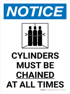Notice: Cylinder Must Be Chained At All Times Portrait with Icon - Wall Sign
