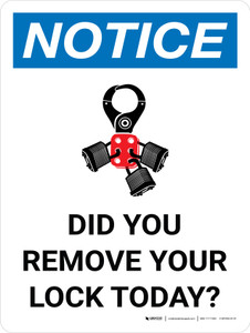 Notice: Did You Remove Lock Today Portrait with Icon - Wall Sign