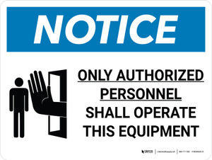 Notice: Only Authorized Personnel Shall Operated This Equipment Landscape with Icon - Wall Sign