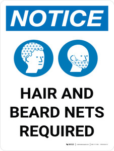 Notice: Hair Beard Nets Required Portrait with Icon - Wall Sign