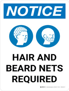 Notice: Hair Beard Nets Required Required in This Area Portrait with Icon - Wall Sign