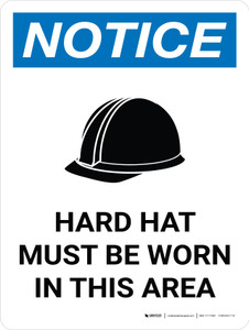 Notice: Hard Hat Must Be Worn In This Area Portrait with Icon - Wall Sign