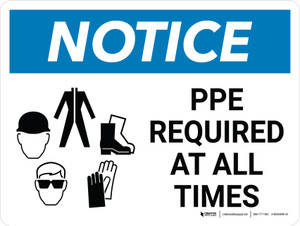 Notice: PPE Required At All Times Landscape with Icon - Wall Sign