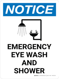 Notice: Emergency Eye Wash and Shower Portrait with Icon - Wall Sign