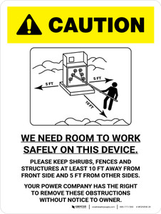 Caution: We Need Room To Work Safely On This Device Portrait - Wall Sign