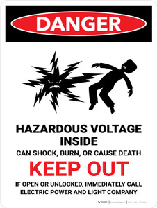 Danger: Hazardous Voltage Will Shock, Burn, Or Cause Death Portrait - Wall Sign