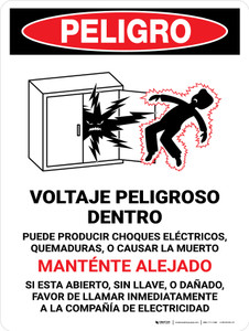 Danger: Hazardous Voltage Inside - Keep Out Spanish Portrait - Wall Sign