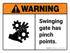 Warning: Swinging Gate Has Pinch Points ANSI Landscape - Wall Sign