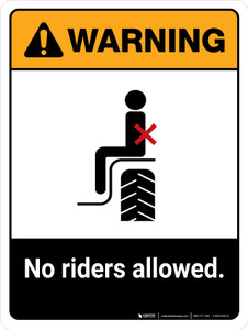 Warning: No Riders Allowed ANSI Portrait - Wall Sign