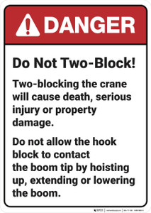 Danger: DO Not Two Block ANSI - Wall Sign