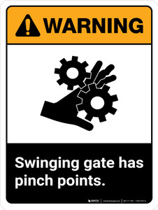 Warning: Swinging Gate Has Pinch Points ANSI Portrait - Wall Sign