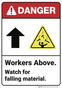 Danger: Workers Above Watch for Falling Material ANSI - Wall Sign