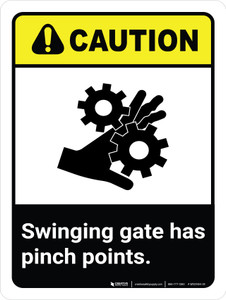 Caution: Swinging Gate Has Pinch Points ANSI Portrait - Wall Sign