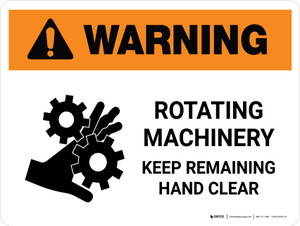 Warning: Rotating Machinery Keep Remaining Landscape - Wall Sign
