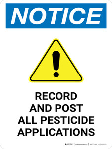 Notice: Record And Post All Pesticide Applications Portrait - Wall Sign
