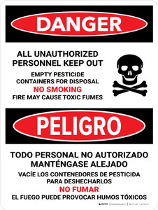 Danger: All Unauthorized Personnel Keep Out Empty Bilingual Spanish Portrait - Wall Sign