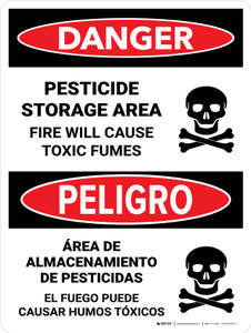 Danger: Pesticide Storage Area Fire Bilingual Spanish Portrait - Wall Sign