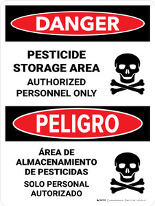 Danger: Pesticide Storage Area Personnel Only Bilingual Spanish Portrait - Wall Sign Danger: Pesticide Storage Area Personnel Only Bilingual Spanish Portrait - Wall Sign