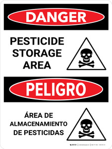 Danger: Pesticide Storage Area Bilingual Spanish Portrait - Wall Sign