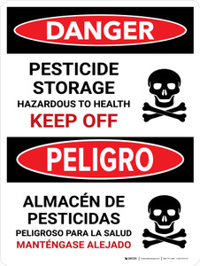 Danger: Pesticide Storage Hazardous To Bilingual Spanish Portrait - Wall Sign