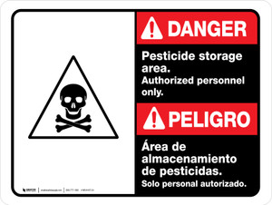 Danger: Pesticide Storage Area Personnel Only Bilingual Spanish ANSI Landscape - Wall Sign