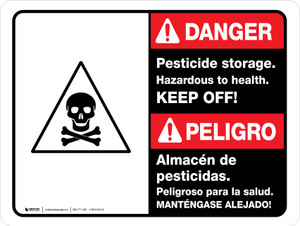 Danger: Pesticide Storage Hazardous To Bilingual Spanish ANSI Landscape - Wall Sign