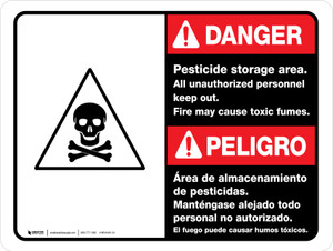 Danger: Pesticide Storage Unauthorized Keep Out Bilingual Spanish ANSI Landscape - Wall Sign