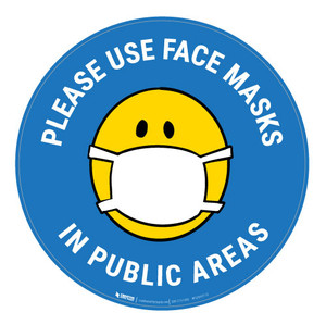 Please Use Face Masks In Public Areas with Facemask Emoji - Light Blue - Carpet Sign Please Use Face Masks In Public Areas with Facemask Emoji - Light Blue - Carpet Sign