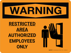 Warning: Restricted Area - Authorized Employees Only Landscape With Icon - Wall Sign