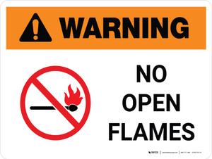 Warning: No Open Flames Landscape With Icon - Wall Sign