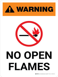 Warning: No Open Flames Portrait With Icon - Wall Sign