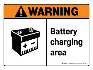 Warning: Ansi Battery Charging Area With Icon Landscape With Icon - Wall Sign