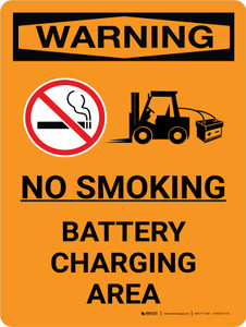 Warning: Battery Charging No Smoking Portrait With Icon - Wall Sign