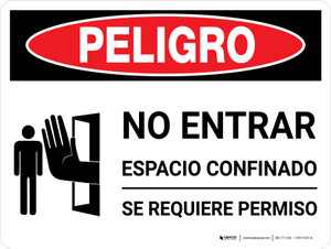Danger: Permit Required No Entry Spanish Landscape With Icon - Wall Sign