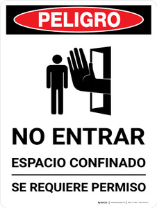 Danger: Permit Required No Entry Spanish Portrait With Icon - Wall Sign