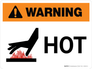 Warning: Hot Landscape White With Hot Surface Icon - Wall Sign