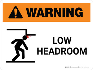 Warning: Keep Low Headroom Landscape White With Icon - Wall Sign